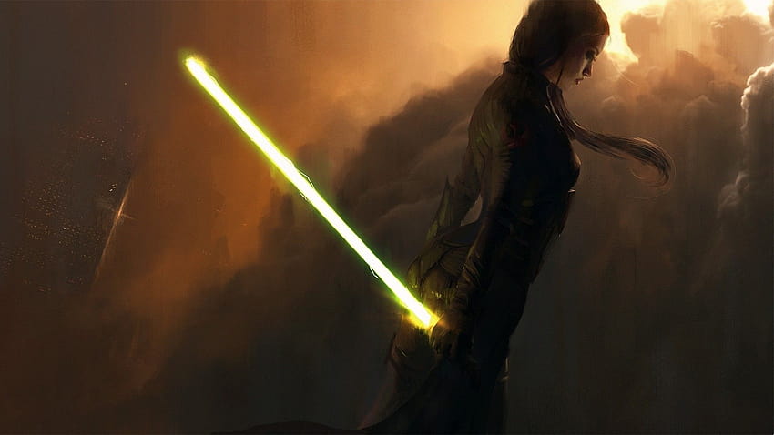 Female Jedi Yellow Lightsaber, star wars evolutions HD wallpaper