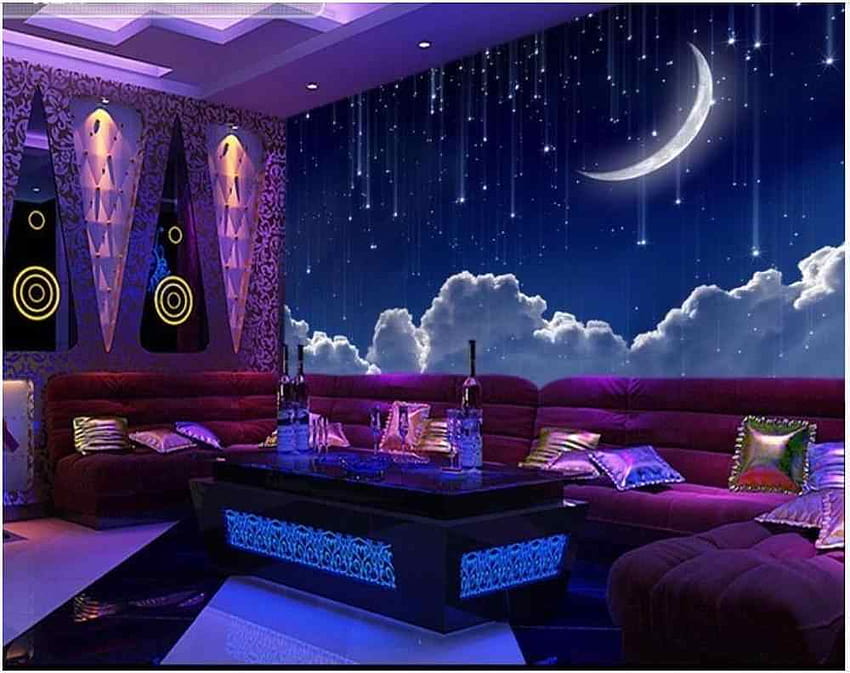 Murales de pared 3d personalizados Cool fantasía cielo estrellado Luna nube blanca mural s decoración del hogar fondo de pantalla