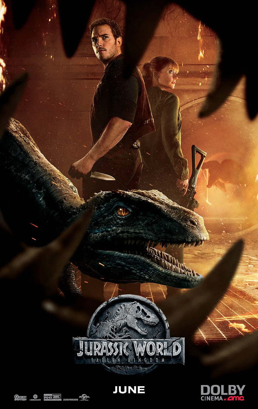 Chris Pratt, Bryce Dallas Howard & Blue stellen sich dem Indoraptor in einem neuen HD-Handy-Hintergrundbild