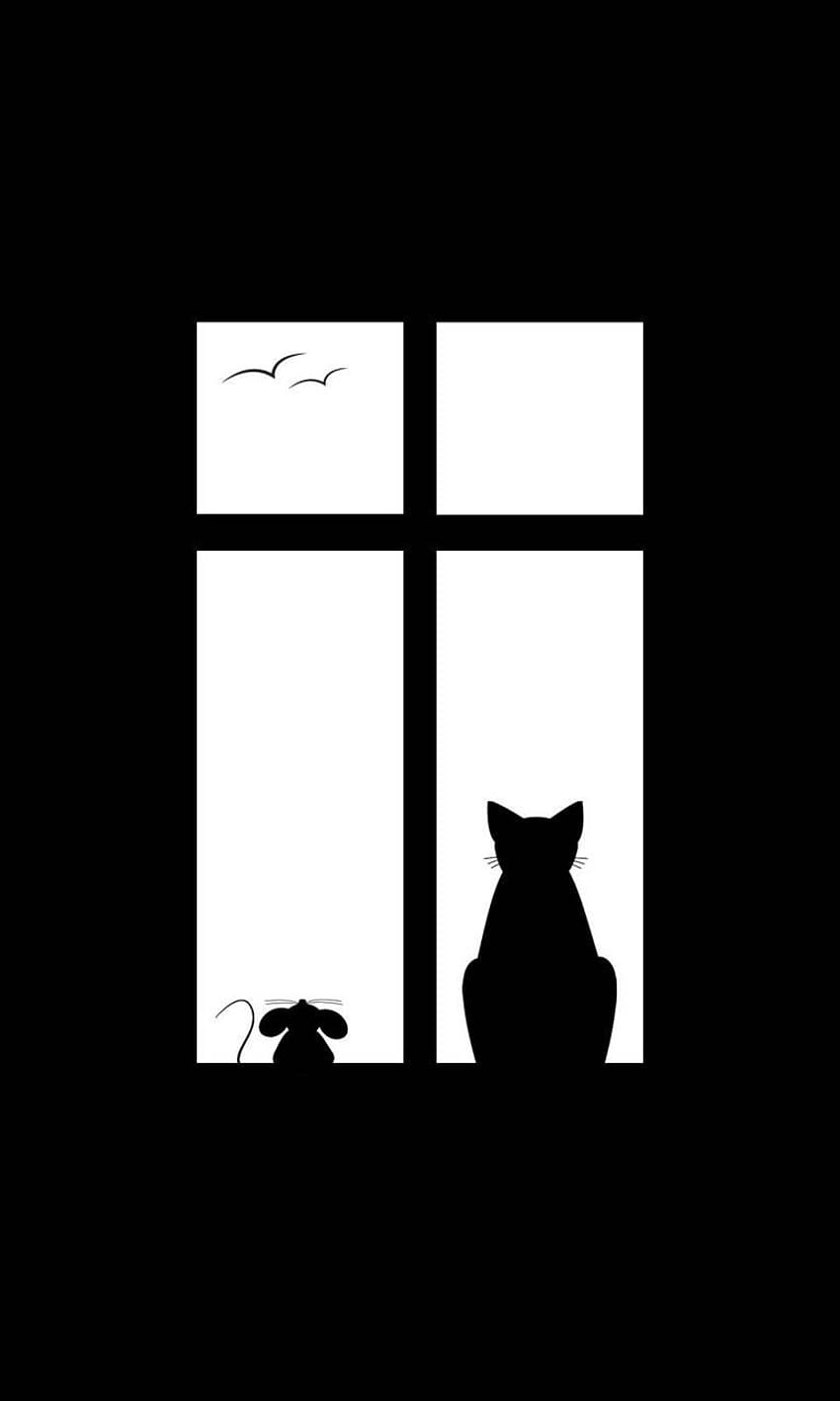 Cat autorstwa monic_hir, czarny kot minimalistyczny Tapeta na telefon HD