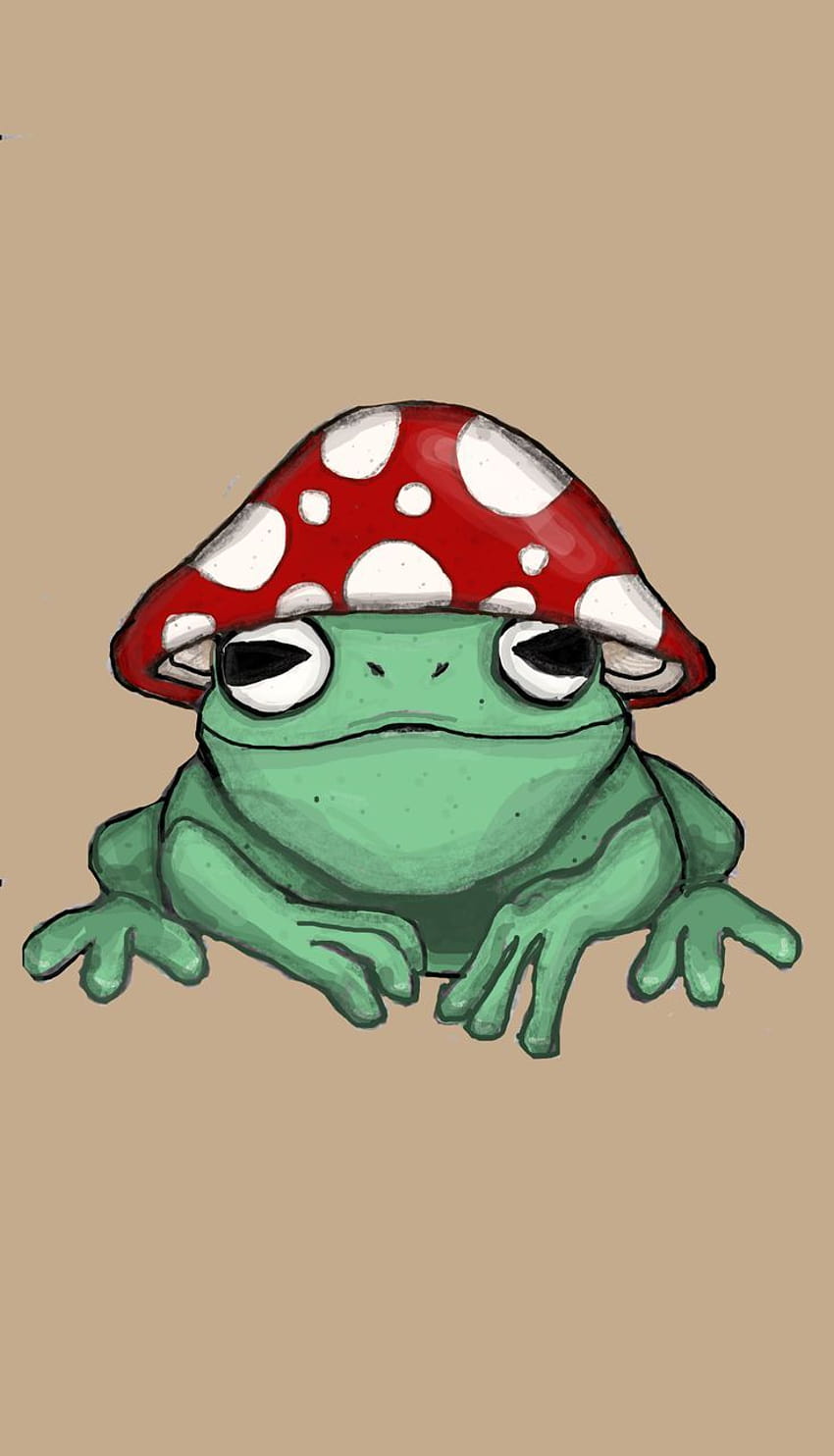 phone frog with mushroom hat, frog mushroom HD phone wallpaper