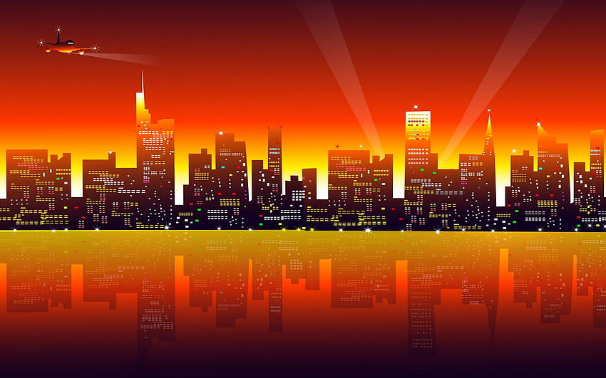 Künstlerische Stadt, orangefarbene Stadt HD-Hintergrundbild