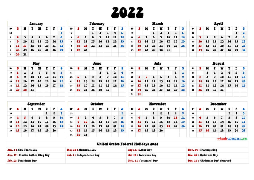 Calendario imprimible mensual 2022 de una página: 35 Calendario 2021 imprimible en PDF mensual con días festivos y planificador: imprima rápidamente un calendario anual 2022 en blanco para su nevera, , planificador o pared, calendario 2022 fondo de pantalla