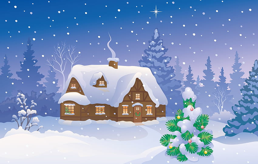 snow, tree, new year, new year, snow, Merry Christmas, Merry Christmas, Christmas tree, winter house, winter home , section праздники, christmas house snow HD wallpaper