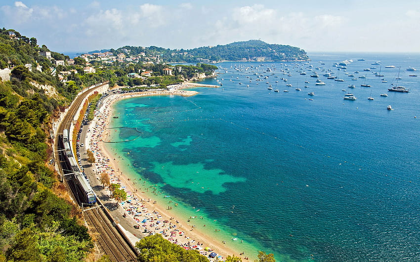 France, French Riviera, Mediterranean Sea, coast, railway HD wallpaper