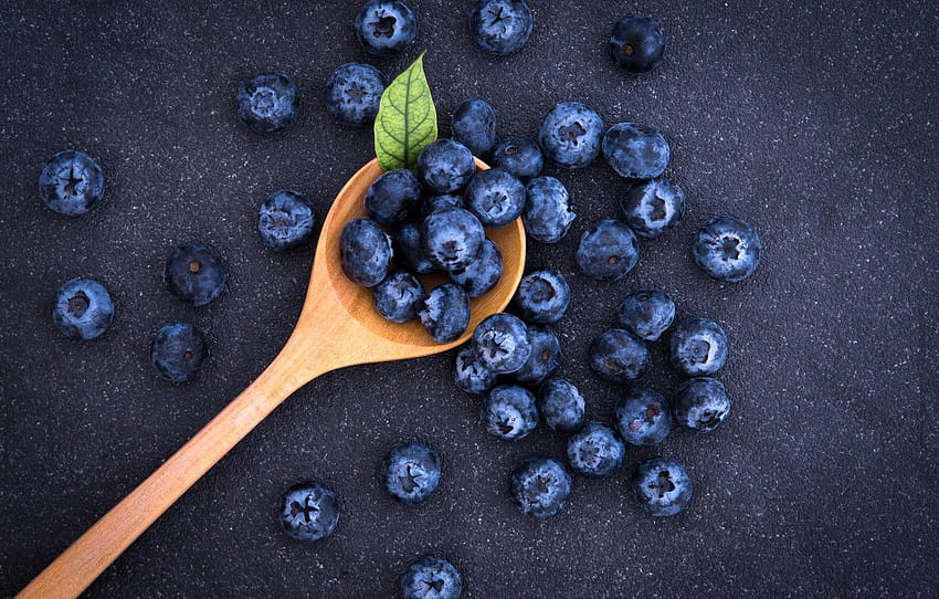 berries, blueberries, spoon, fresh, spoon, blueberry HD wallpaper
