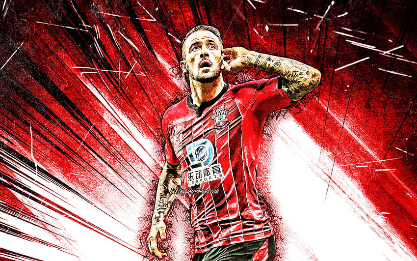 Danny Ings, grunge art, Southampton FC, english footballers, Premier League, soccer, England, red abstract rays, Daniel William John Ings, football, Danny Ings with resolution 3840x2400. High HD wallpaper