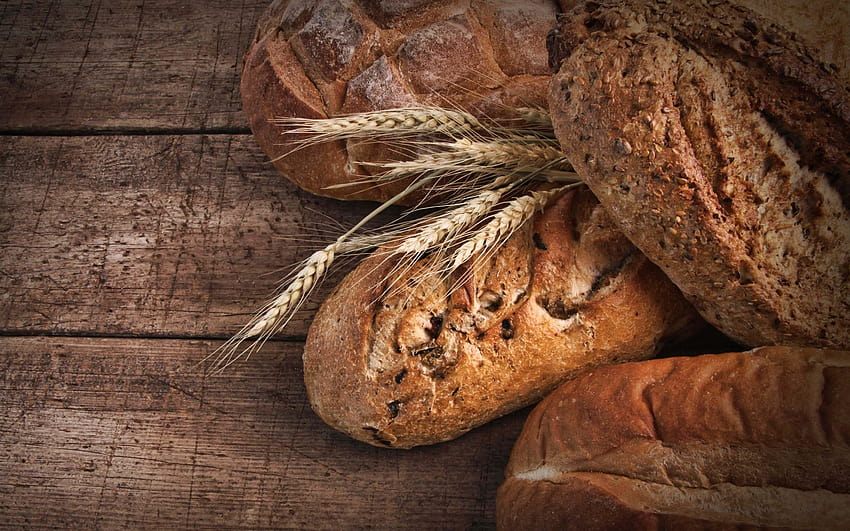 Pão, trigo, comida, tábua de madeira 2880x1800, pão de trigo papel de parede HD