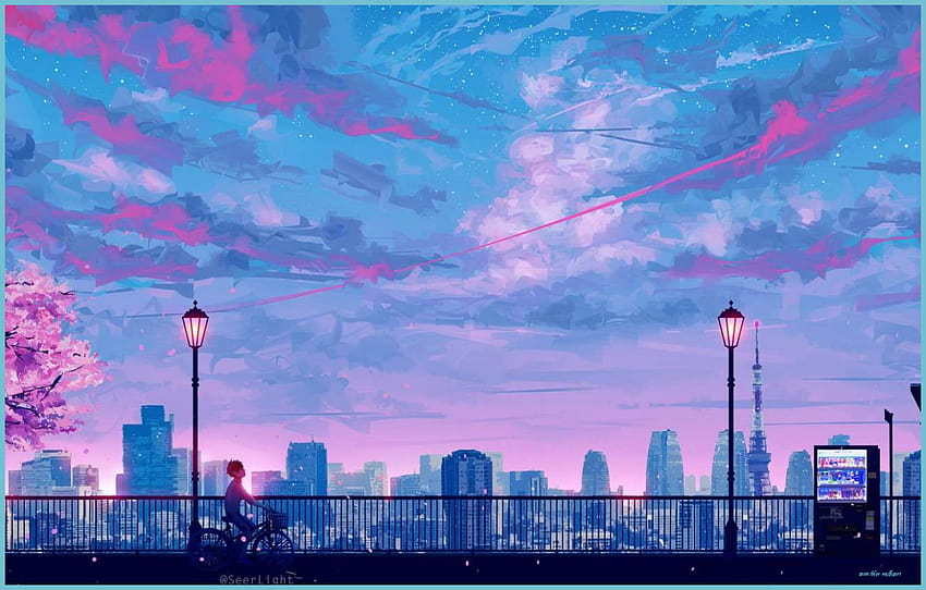Anime Tokio Japonia, fioletowa estetyka Tokio Tapeta HD