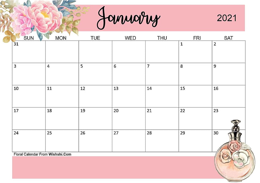 Floral January 2021 Calendar Printable, cute year 2021 calendar HD wallpaper