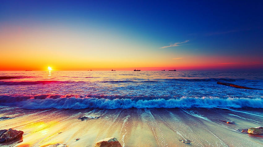 Sommer-Ozean-Sonnenaufgang, Sommerwassermeer HD-Hintergrundbild