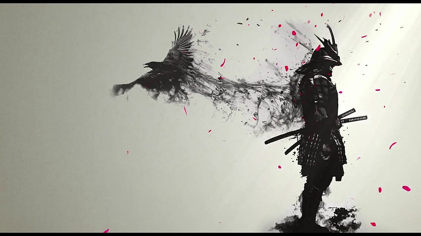 Raven & Samurai, черен и бял самурай HD тапет