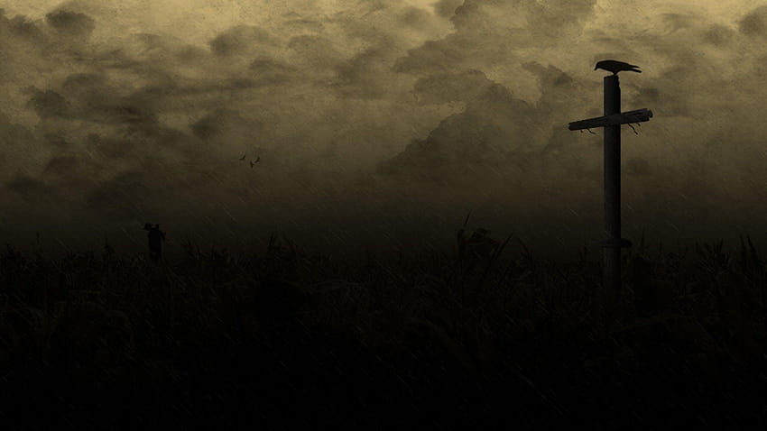 Raven country field creepy cross dark, cross country HD wallpaper