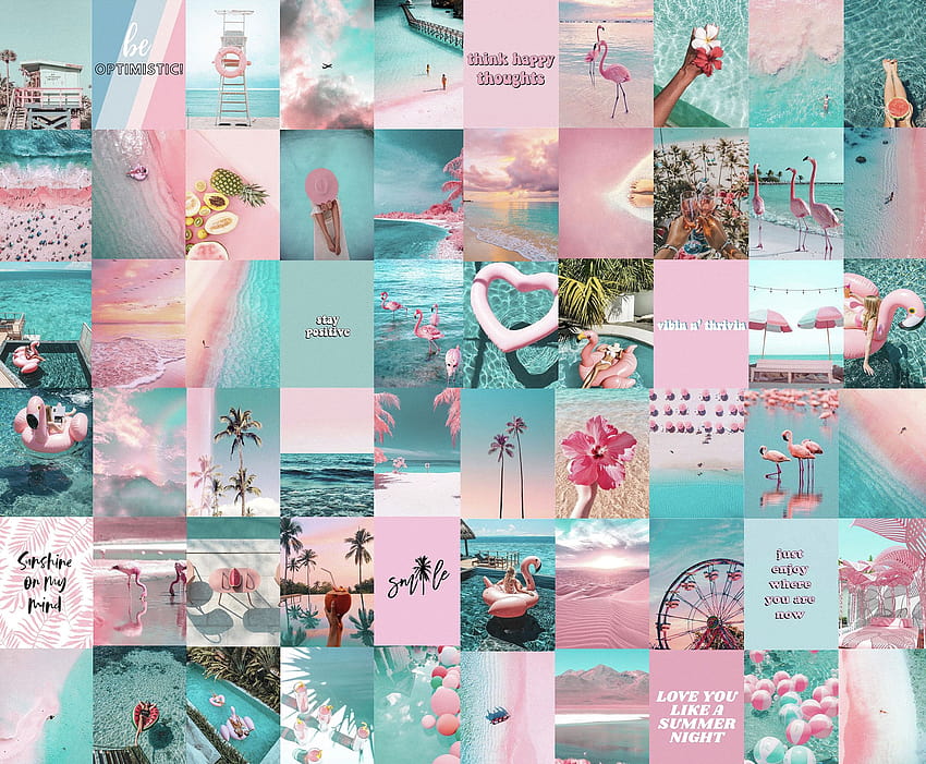 Wall Collage Kit Aesthetic Beach / 60 ชิ้น Digital, คอลลาจสีชมพูฤดูร้อน วอลล์เปเปอร์ HD