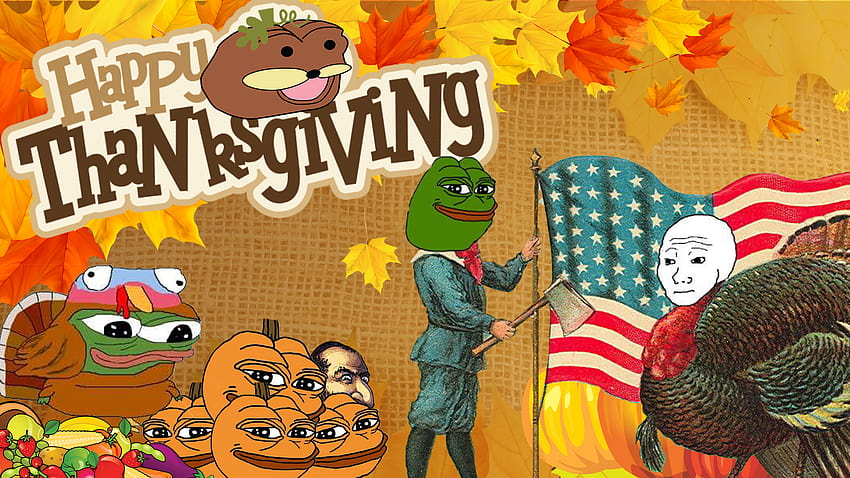 : fall, Thanksgiving, Autumn Equinox, Pepe meme, wojak, American flag, pumpkin 1920x1080 HD wallpaper