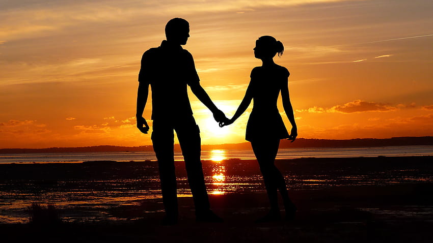 Couple , Beach, Romantic, Silhouette, Sunset, Seascape, Together, Love, beach couple HD wallpaper