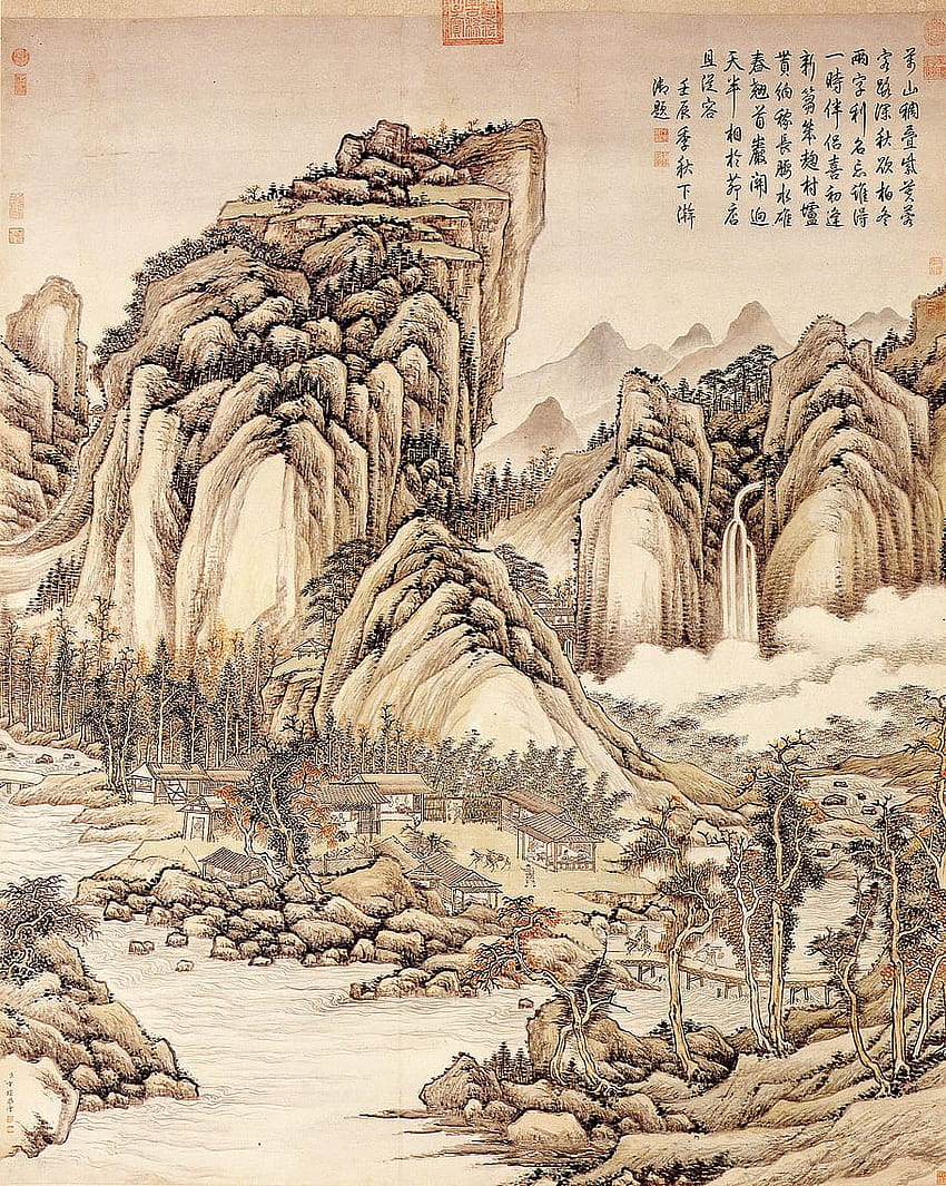 インク、伝統的な中国絵画、風景画、アート、インク画 HD電話の壁紙