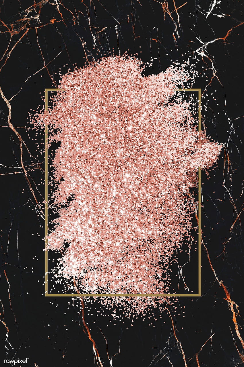 Pink gold glitter with a brownish red rhombus frame on a black, black and rose gold phone HD phone wallpaper