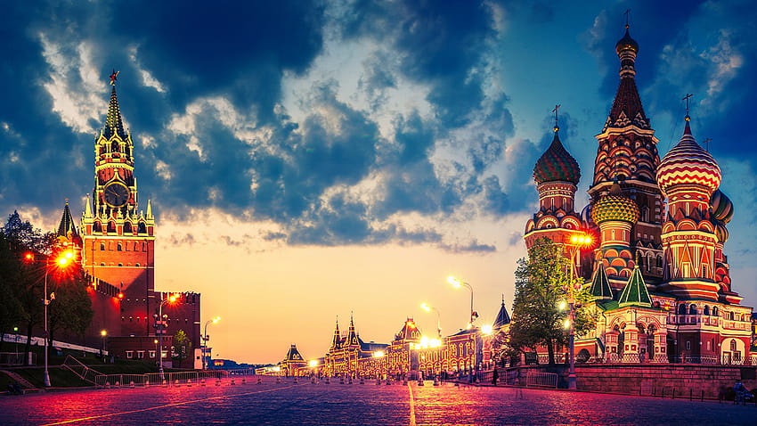 Moscú Rusia Plaza de la ciudad Plaza Roja Cielo Templos, equipo cuadrado rojo fondo de pantalla