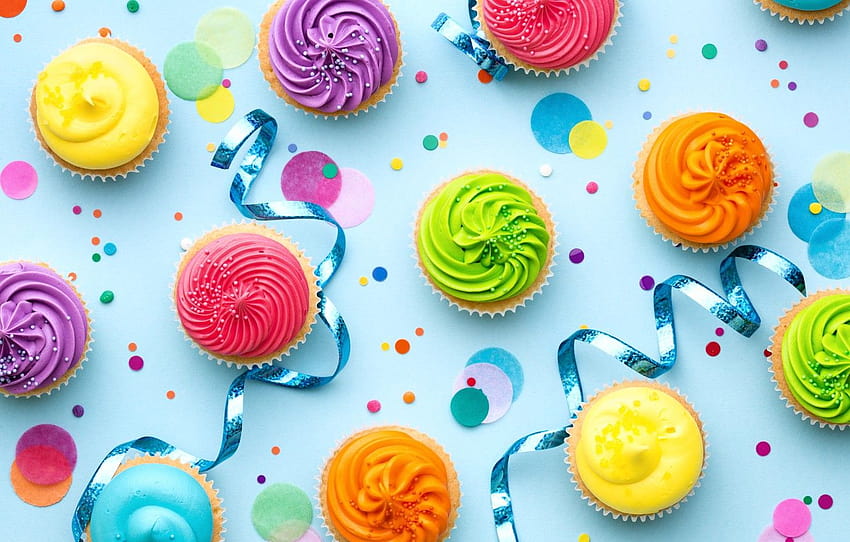 candles, colorful, rainbow, cake, cream, Happy Birtay, colours, cupcake, celebration, cupcakes, cream, decoration, candle, Birtay , section праздники, rainbow cake HD wallpaper