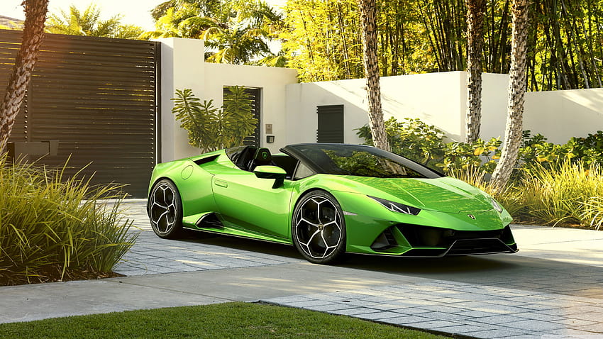 2019 Green Lamborghini Huracan Evo Spyder Supercar Ultra พื้นหลังสำหรับ: & UltraWide & แล็ปท็อป: Multi Display, Dual & Triple Monitor: แท็บเล็ต: สมาร์ทโฟน, รถสีเขียว lamborghini วอลล์เปเปอร์ HD