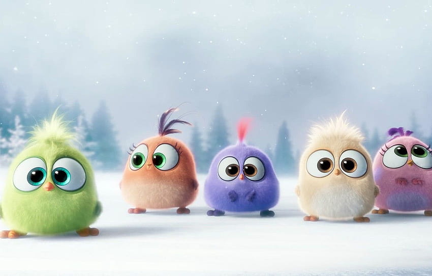 зима, сняг, настроение, карикатура, птици, Hatchlings Angry Birds , раздел филмы, angry birds зима HD тапет