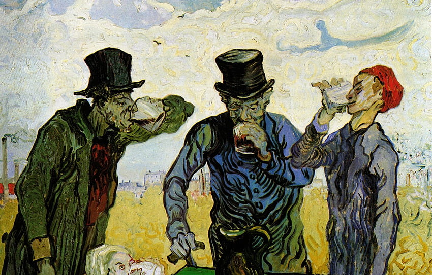 decanter, Vincent van Gogh, la gente beve, The Drinkers , sezione живопись Sfondo HD