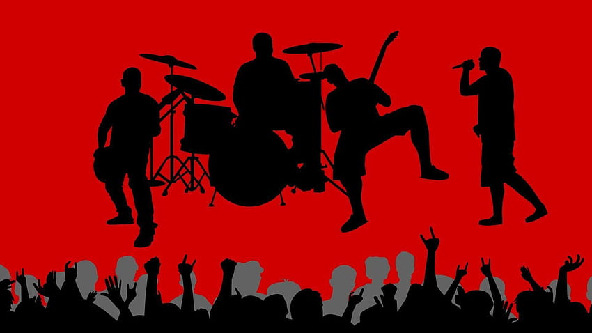 Music vector shadows crowd band red backgrounds, background band HD wallpaper