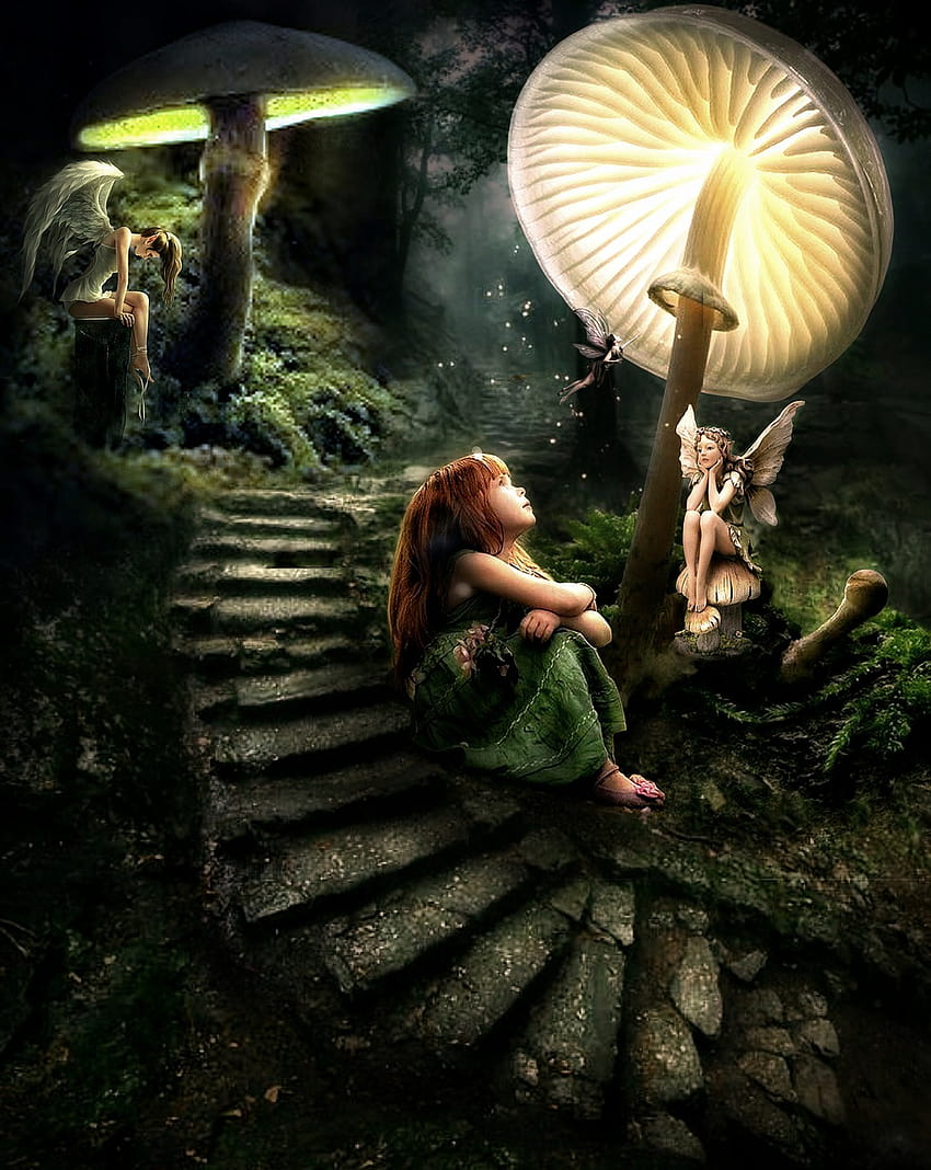 Fantasy Fairy Grzyb, grzybowa wróżka Tapeta na telefon HD