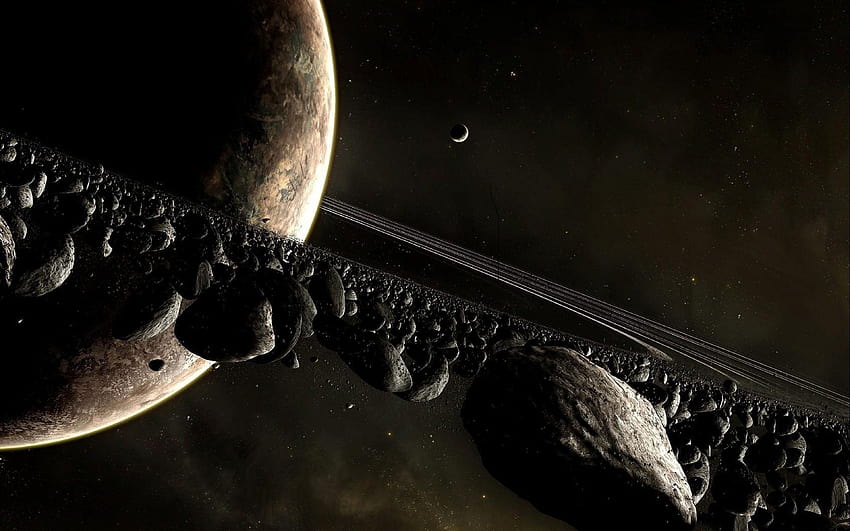 3840x2400 planet, space, ring, asteroids, asteroid belt HD wallpaper