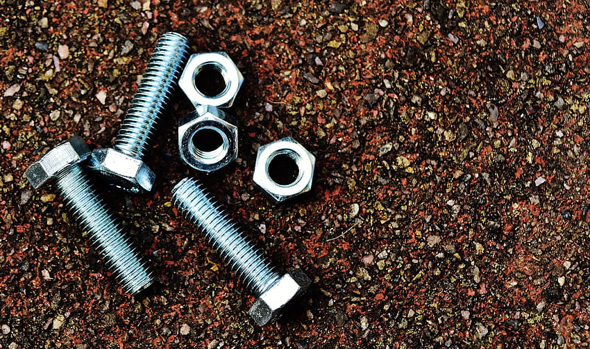 three gray bolts and nuts hex bolt construction material HD wallpaper