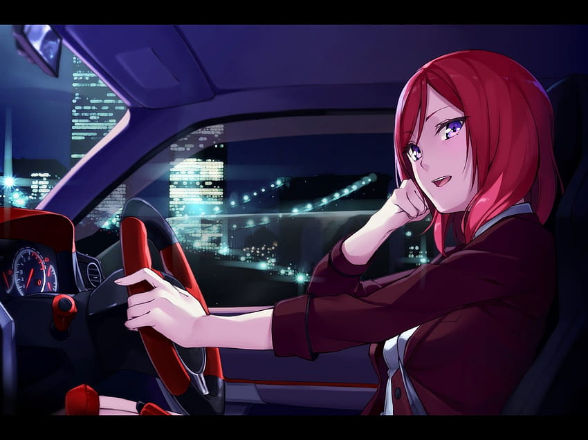 Dziewczyna z anime prowadząca samochód Fanart, jazda samochodem Tapeta HD