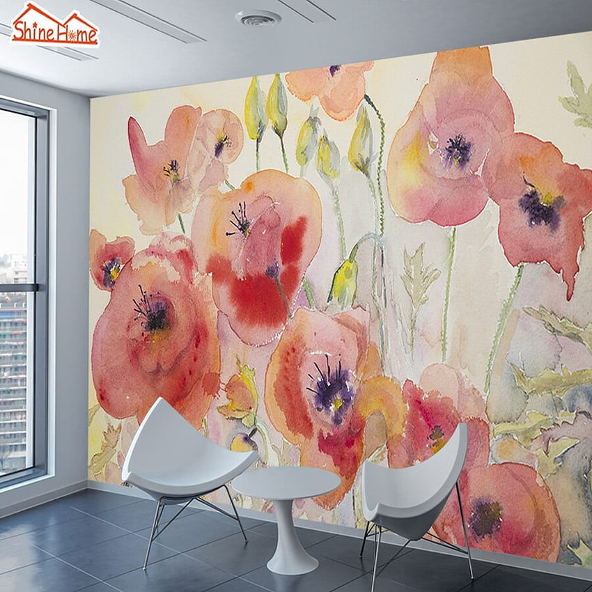 Natural Naive poppies Painting for Living Room Wall Paper 3d Walls Papers Home Decor 3 d Murals Rolls HD phone wallpaper