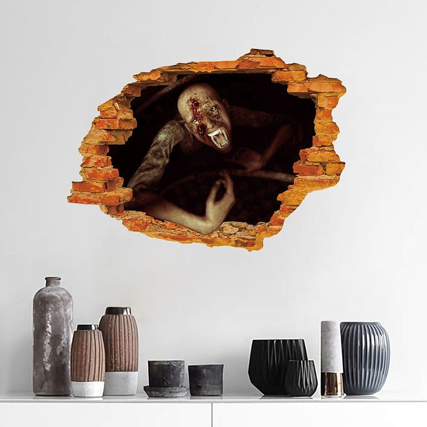 Novos adesivos de parede 3D de terror Halloween fantasma assustador decoração de casa zumbi decoração de quarto de Halloween adesivos removíveis Papel de parede de celular HD