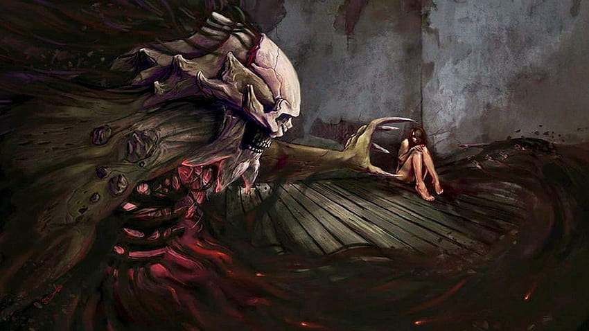Dark horror evil demon skull skeleton macabre gothic women girl, anime female scary HD wallpaper