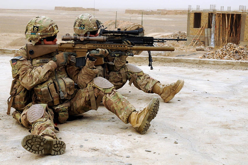 : weapon, soldier, military, army, Person, Marksman, M14 EBR, ISAF, multicam, M110, reconnaissance, infantry, troop, firearm 2713x1808, army isaf HD wallpaper