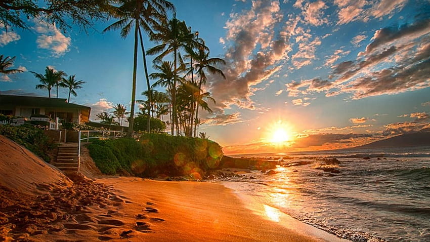 Havaí e planos de fundo, pôr do sol Havaí papel de parede HD