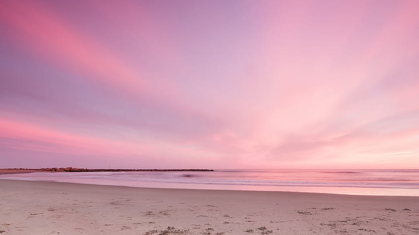 Arena gris, puesta de sol, playa, cielo, horizonte, rosa, paisaje marino • For You For & Mobile, arena rosa fondo de pantalla