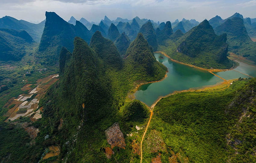 pegunungan, sungai, Cina, Taman Nasional Sungai Guilin dan Lijiang , bagian пейзажи Wallpaper HD