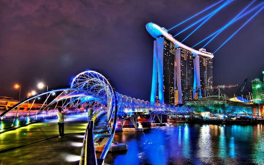Ponts de Singapour Gratte-ciel Marina Bay Sands Hotel Fond d'écran HD