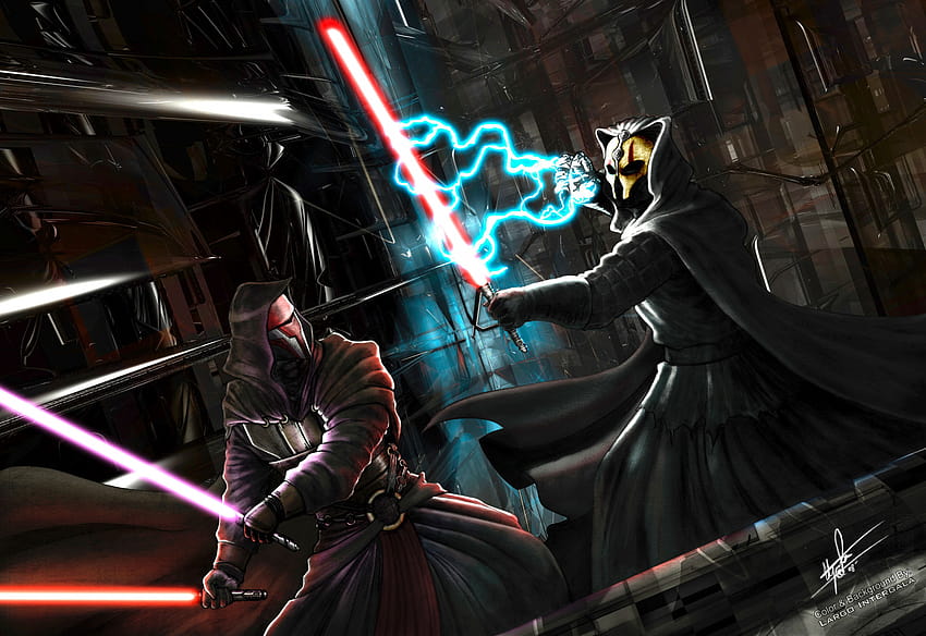 : Star Wars, anime, Darth Revan, Darth Nihilus, Knights of the Old Republic, ART, darkness, screenshot, computer , pc game, battle sith, lightsabers 3300x2267, lightsaber duel computer HD wallpaper