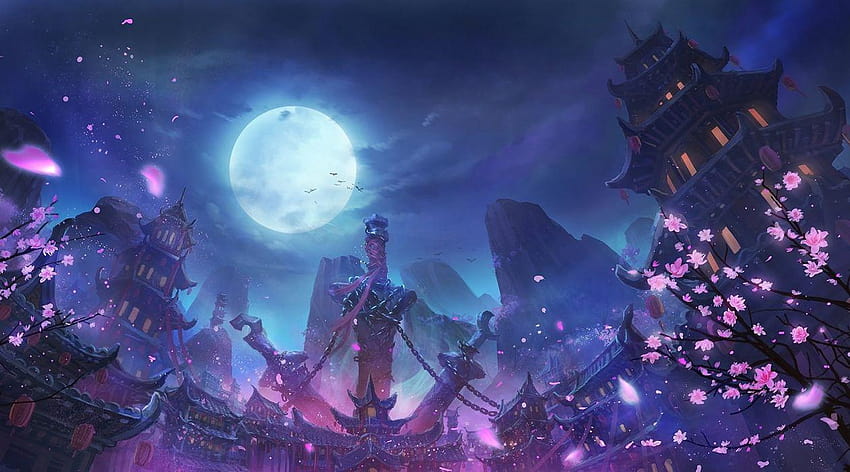 Anime Original ciudad de la luna de fantasía fondo de pantalla