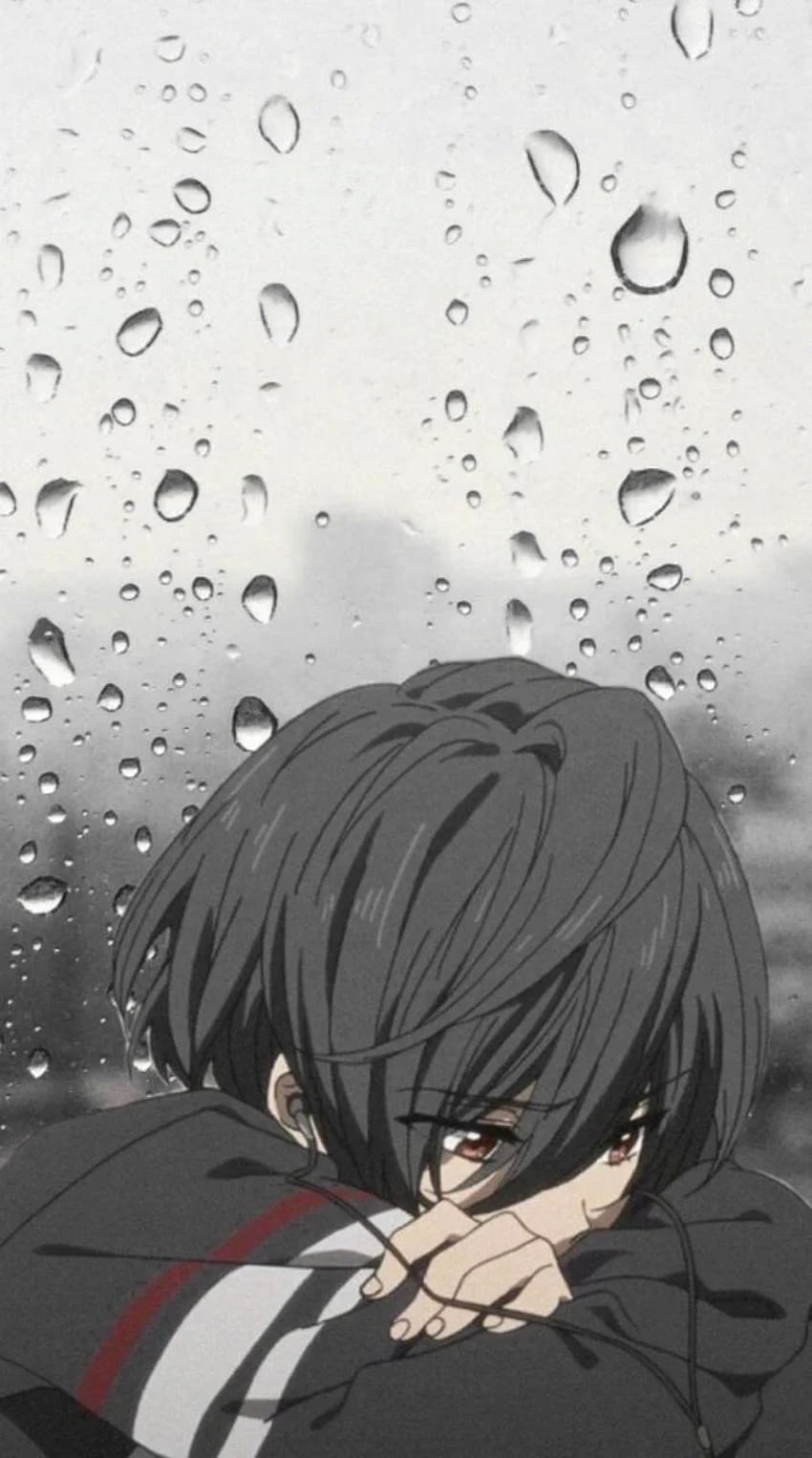 孤独なアニメの少年 by offical_HYBRID、アニメの雨の少年 HD電話の壁紙