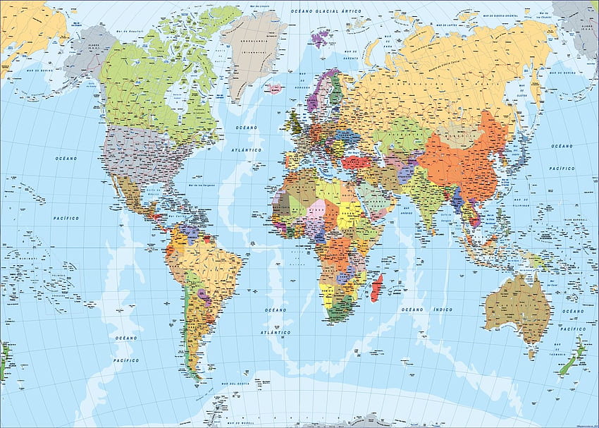 世界地図スペイン語 – ヨーロッパの国の壁地図、 高画質の壁紙