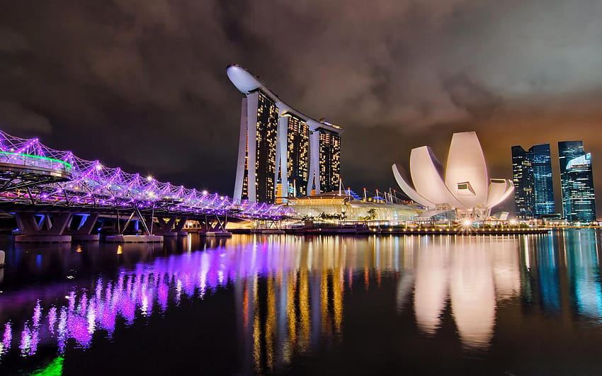 Сингапур Marina Bay Sands Night HD тапет