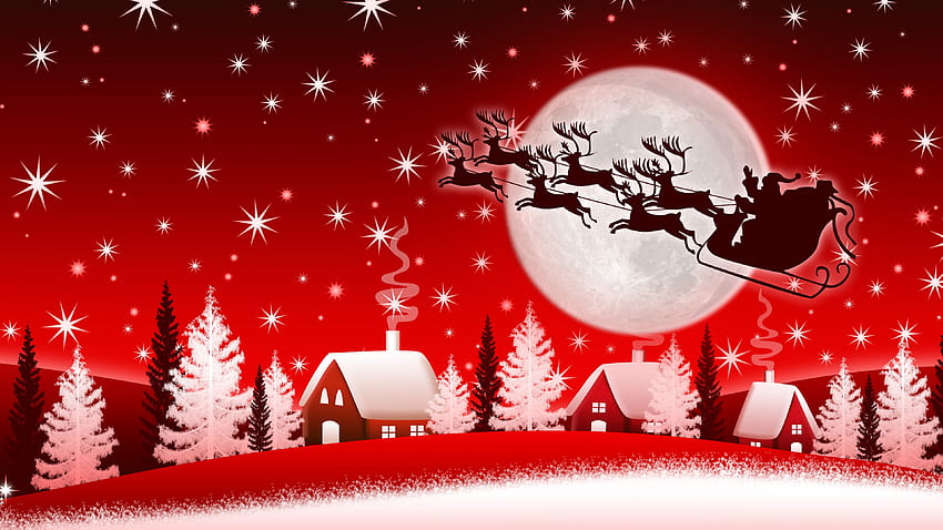Christmas, New Year, Santa, deer, moon, winter, , Holidays HD wallpaper