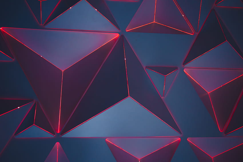 Triangles, Neon, Red, Geometric, Pattern, Abstract, neon geometric HD wallpaper