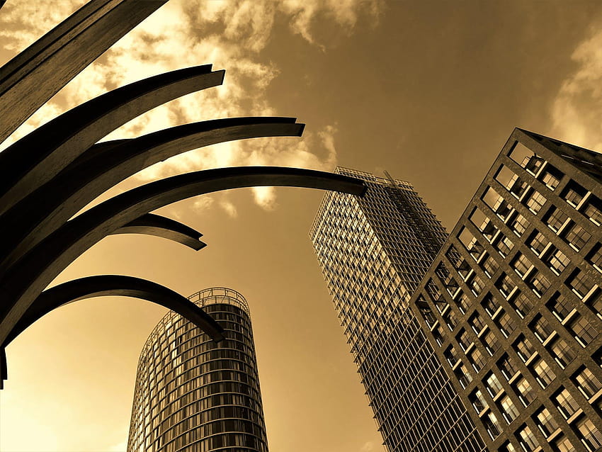 로우 앵글 샷 타워 다운타운 건축 디자인, 미래 건축 디자인 HD 월페이퍼