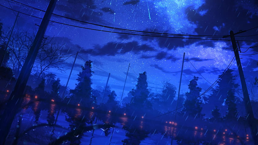 1920x1080 Anime Night, Starry Sky, Scenery, Raining for , anime night rain HD wallpaper