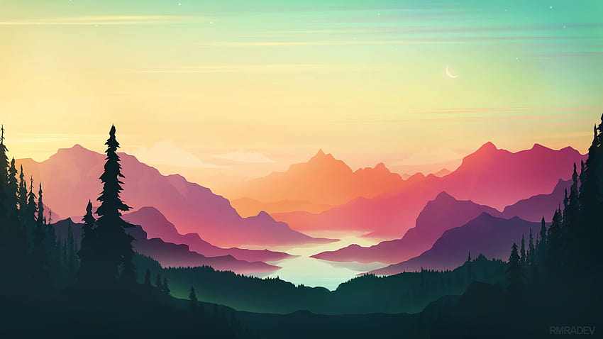 Horizon, Nature, River, Mountain, Minimal Art, , Background, Eced01, mountain minimalist HD wallpaper